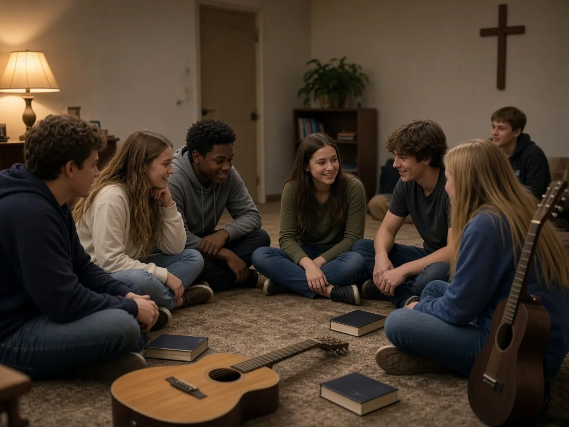 Youth group gathered for conversation and prayer